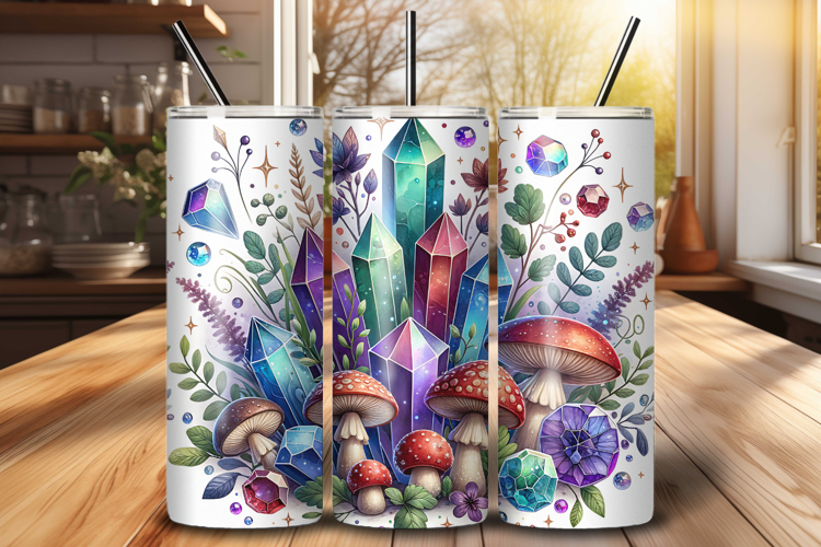Magic Mushroom Crystals 20 oz Skinny Tumbler Wrap PNG File