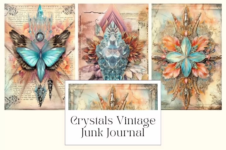 3 Crystals Vintage Junk Journal Page