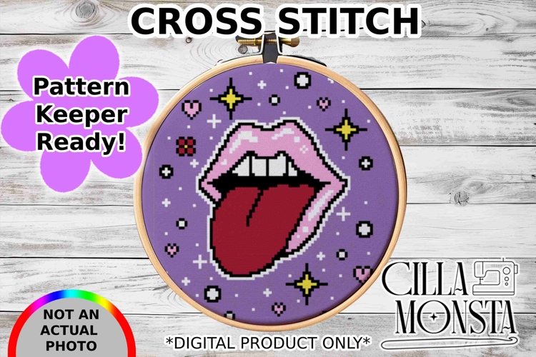Lips & Tongue Cross Stitch Pattern Keeper Ready example image 1
