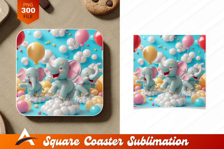 Cute Elephant Balloons Pastel Baby Coaster Design