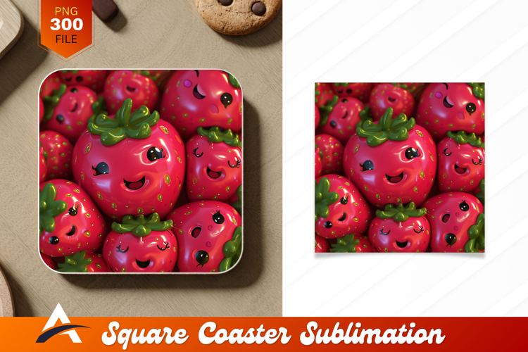 Cute Strawberry Cartoon Character Pile Coaster Design
