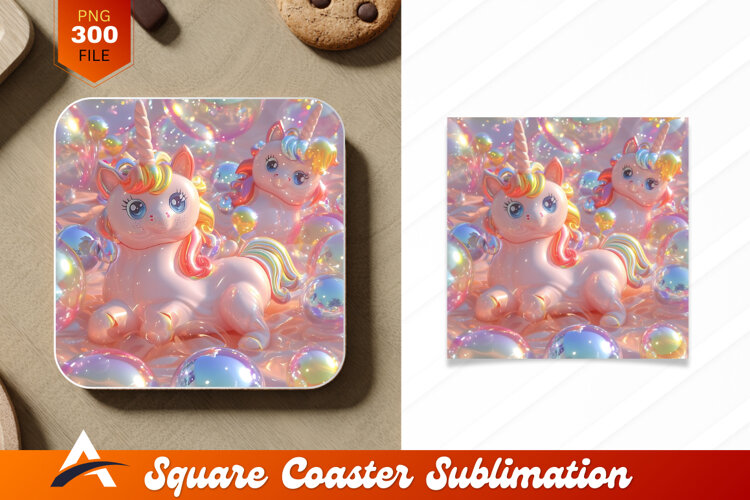 Pink Unicorns And Bubbles Coaster Design Elements
