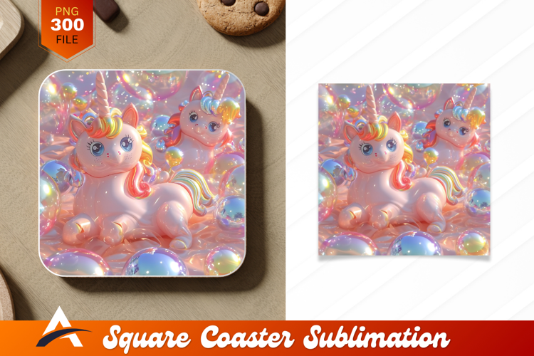 Pink Unicorns And Bubbles Coaster Design Elements