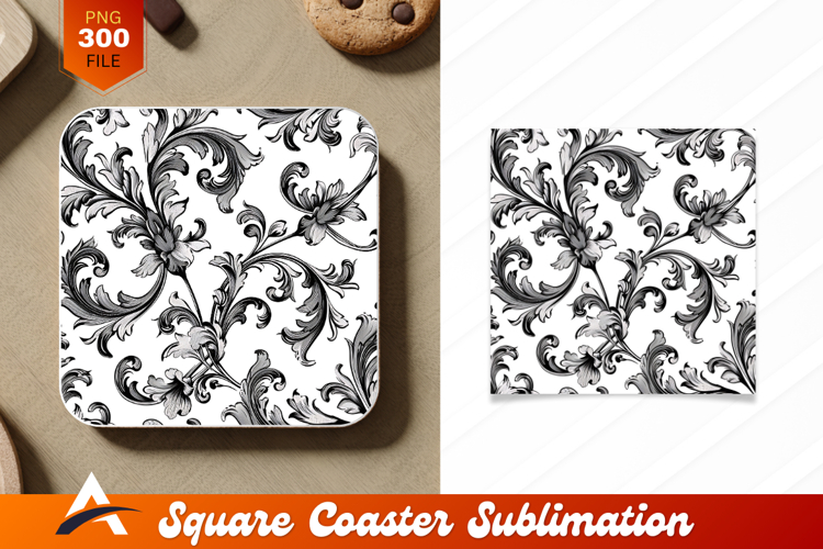 Seamless Black And White Baroque Floral Pattern
