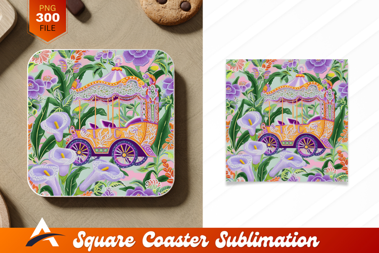 Ornate Carriage Amidst Floral Coaster Designs