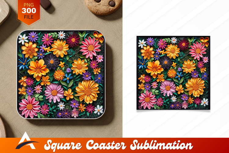 Vibrant Floral Artwork Coaster Designs Pattern example image 1