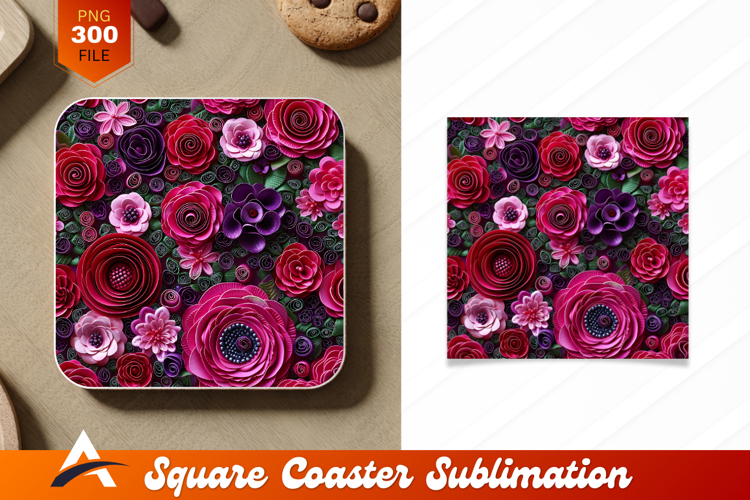 Pink Purple Flower Paper Craft Coaster Designs