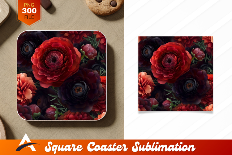 Dark Moody Red Ranunculus Floral Pattern Design
