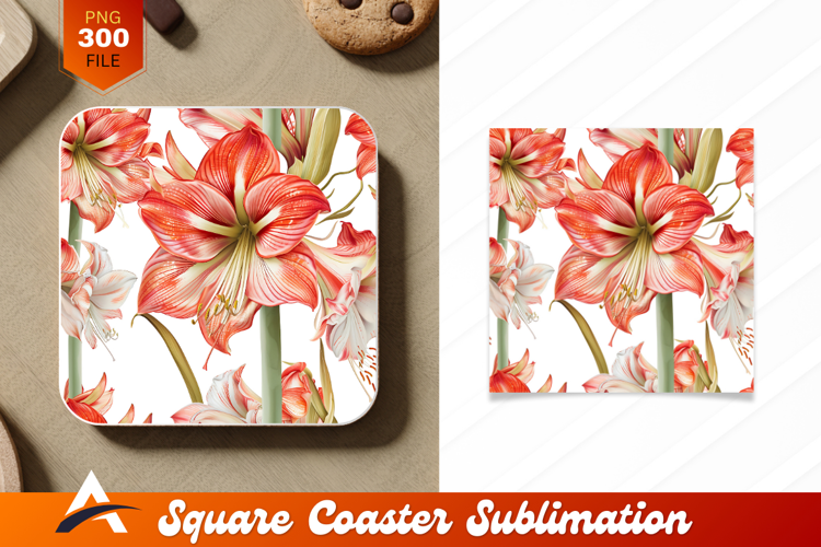 Amaryllis Flowers Seamless Pattern Coaster Design
