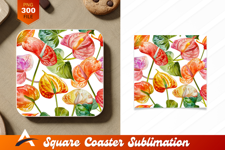 Watercolor Anthurium Flowers Seamless Pattern Coaster Design