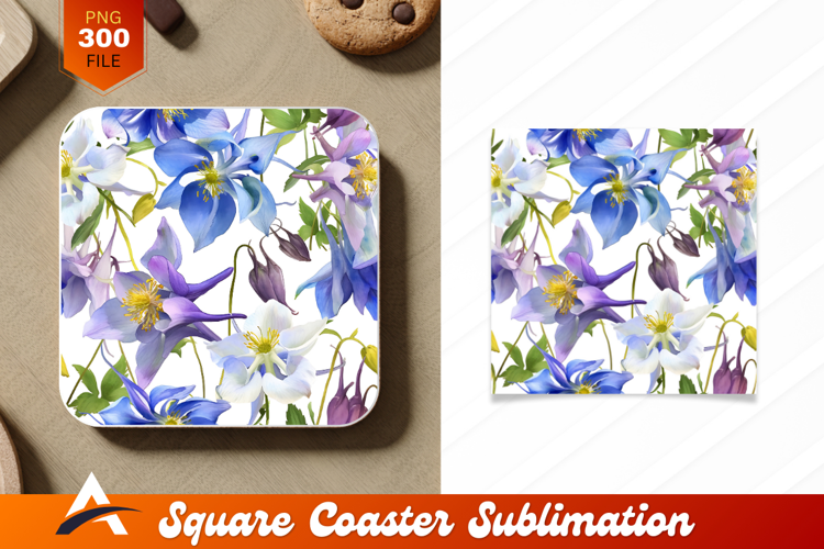 Watercolor Columbine Flowers Seamless Pattern Coaster Design