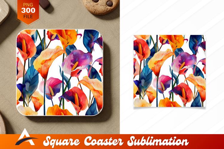 Vibrant Watercolor Anthurium Flowers Coaster Design