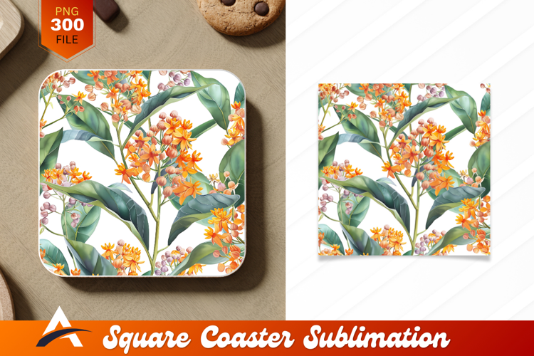Watercolor Floral Pattern Tropical Orange Flowers Coaster