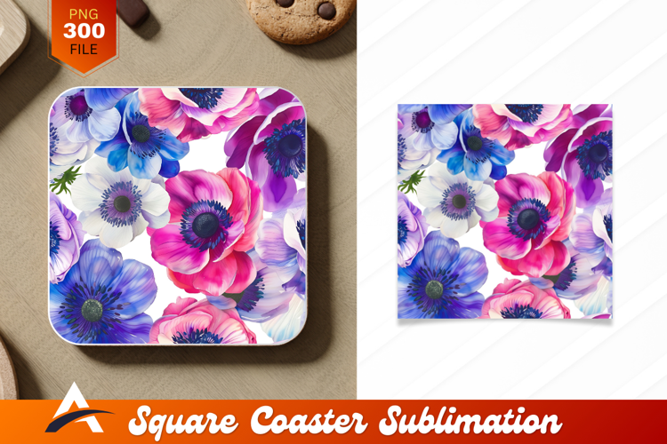 Colorful Anemone Flower Pattern For Coaster Design