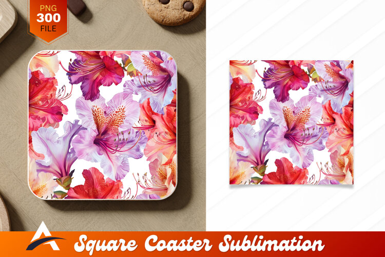 Watercolor Azalea Flowers Seamless Pattern Coaster Design example image 1
