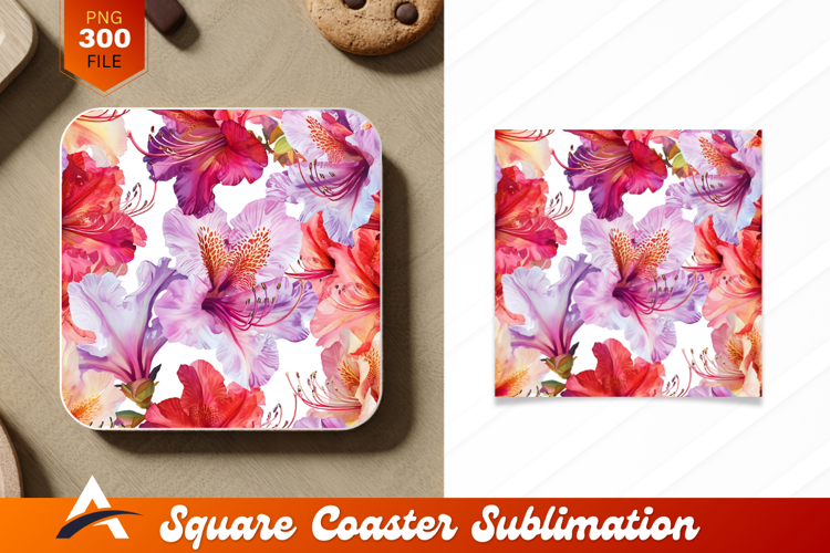 Watercolor Azalea Flowers Seamless Pattern Coaster Design