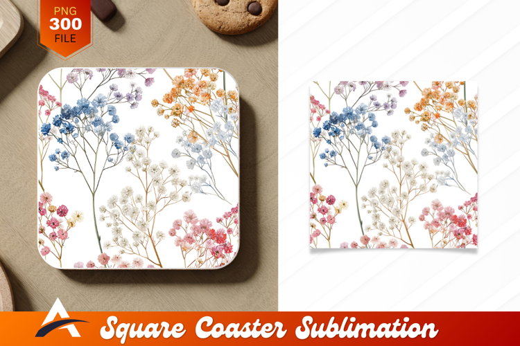 Pastel Gypsophila Floral Seamless Coaster Design