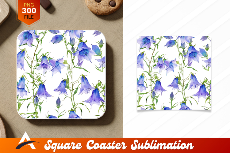 Watercolor Bluebell Flower Seamless Pattern Coaster Design example image 1