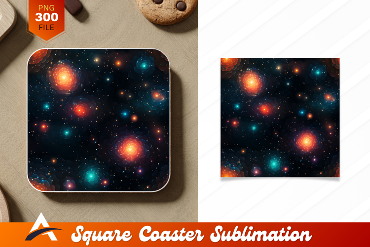 Abstract Galactic Flowers Pattern Coaster Design