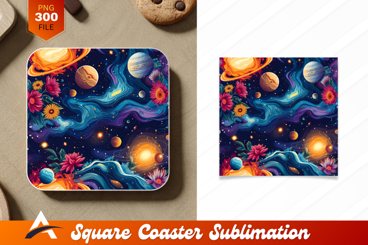 Floral Planets And Space Nebula Coaster Design