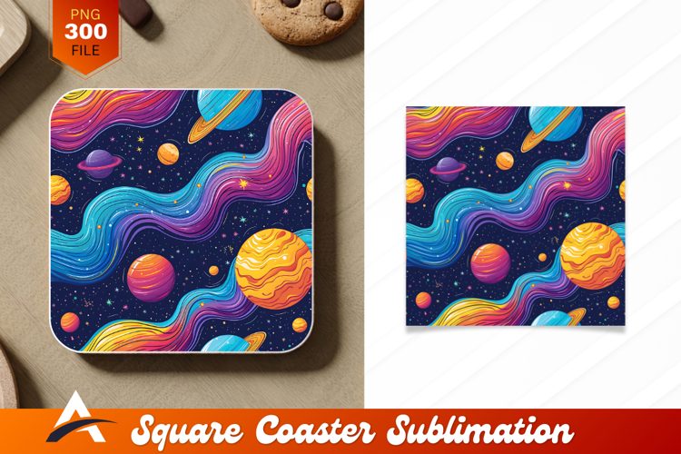 Colorful Galaxy With Planets Coaster Design