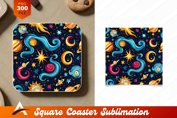 Colorful Planets And Stars Space Coaster Design