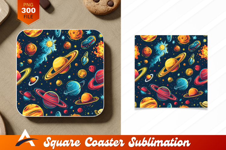 Colorful Planets Stars Seamless Space Pattern Coaster Design
