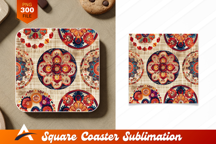 Ornamental Floral Circles Coaster Design Seamless Pattern