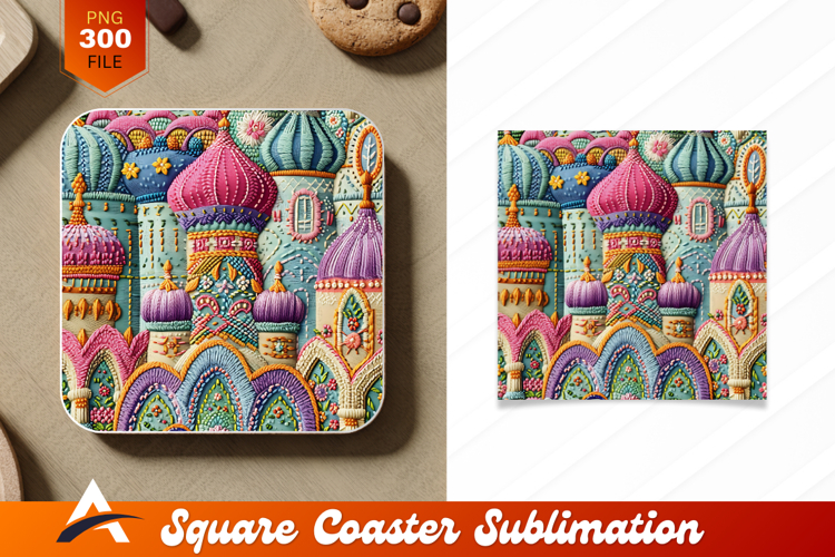 Embroidered Russian Architecture Coaster Design Close Up