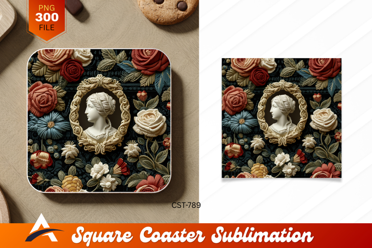 Floral Sculpture With Woman Bust Coaster Design