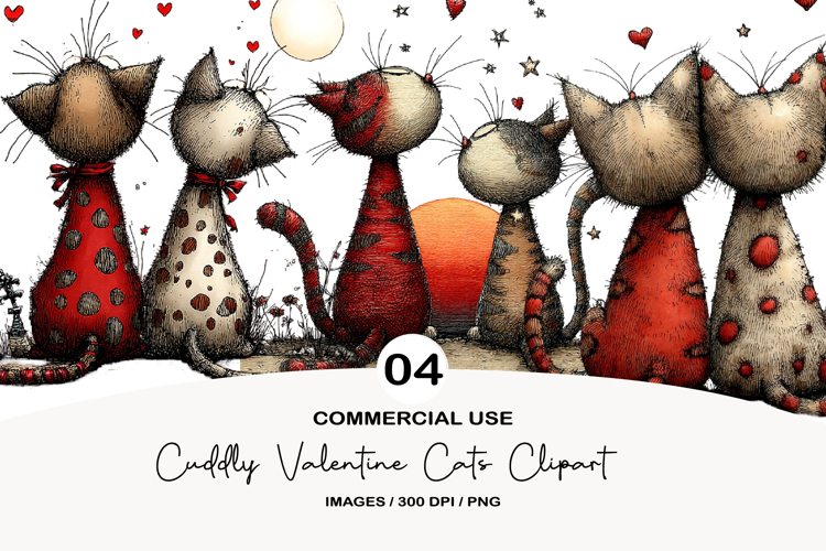 Cuddly Valentine Cats Clipart Sublimation