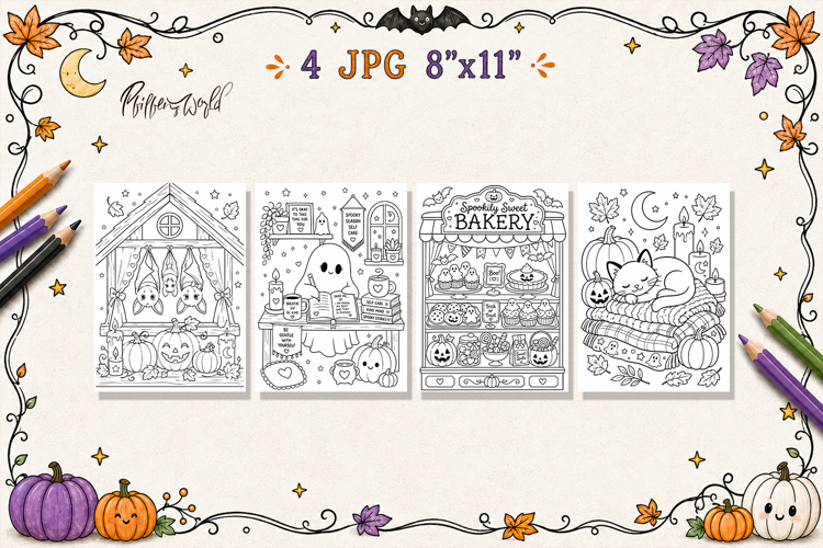 Cozy Spooky Halloween Coloring Pages | Ghosts and Pumpkins