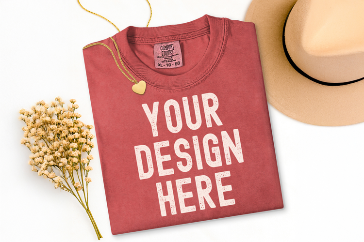 Comfort Colors C1717 Cumin Shirt Mockup, Flat Lay Mockup
