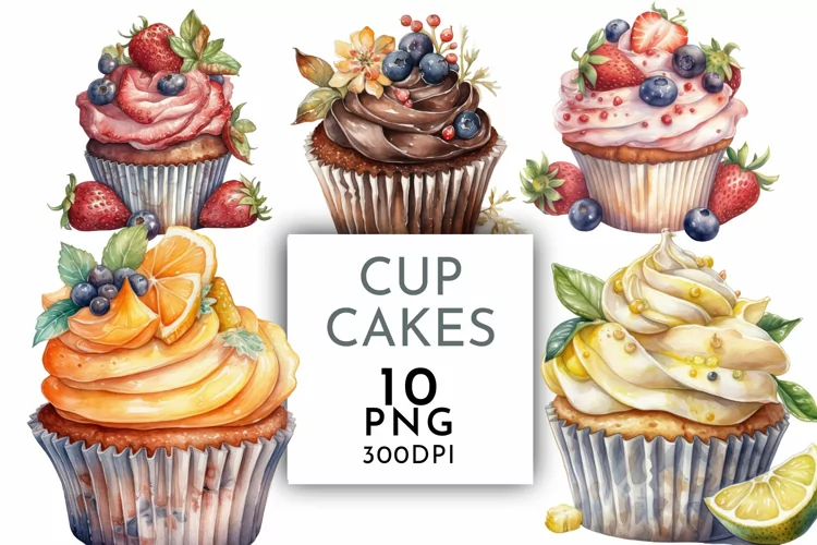 Cupcakes Strawberry Chocolate | Watercolor Clipart PNG