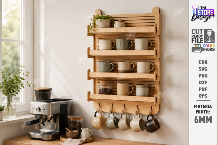 Mug Holder and Rack Laser Cut | 3D Cup Display Shelf