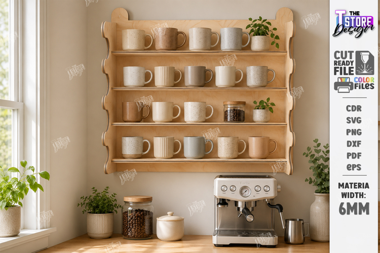 Mug Holder and Rack Laser Cut | 3D Cup Display Shelf