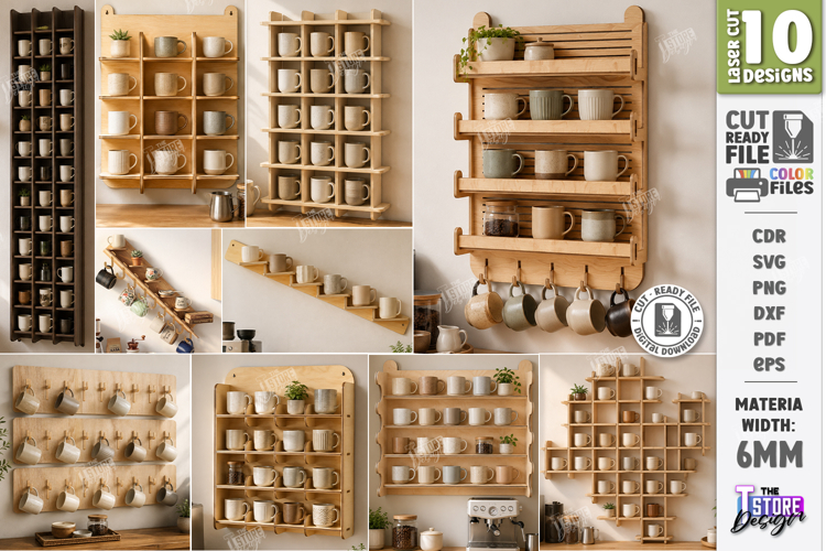 Mug Holder and Rack Laser Cut Bundle | 3D Cup Display Shelf