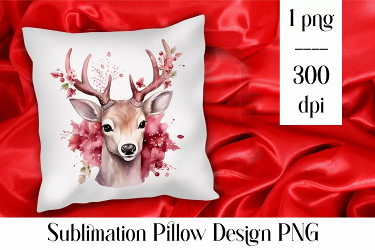 Cute Christmas pink deer Sublimation Pillow Design PNG