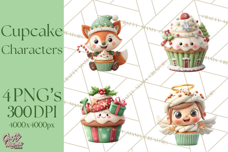 Christmas Cupcake Characters Clipart PNG, Cute Holiday Png