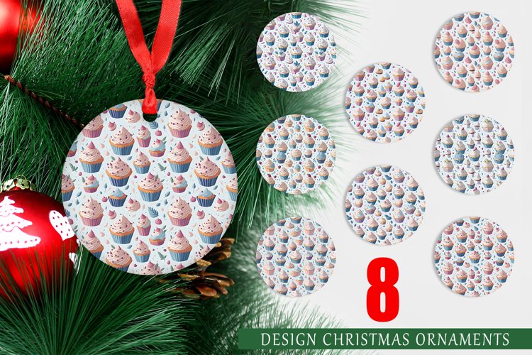 Cupcake Watercolor Christmas Ornaments