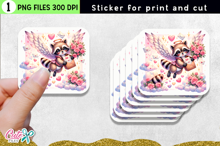 Valentine Raccoon Sticker | Printable PNG Design