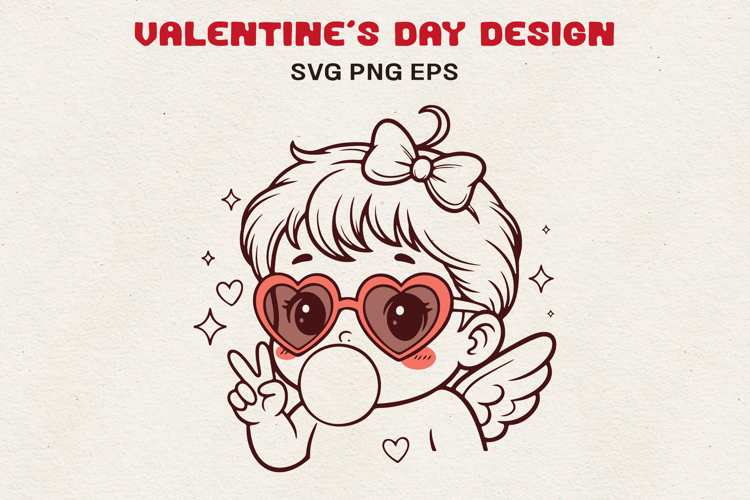 Cupid Baby with Heart Glasses Cute Valentine SVG PNG EPS