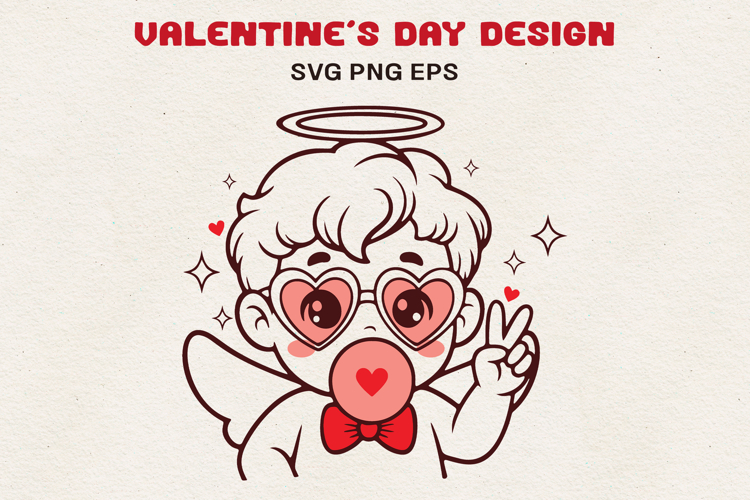 Cupid Baby with Heart Glasses Cute Valentine SVG PNG EPS