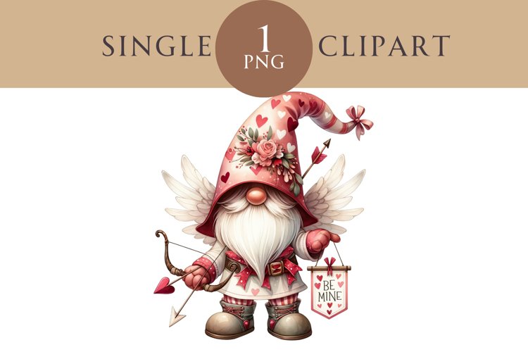 Valentines Gnome Cupid Clipart PNG Single Image