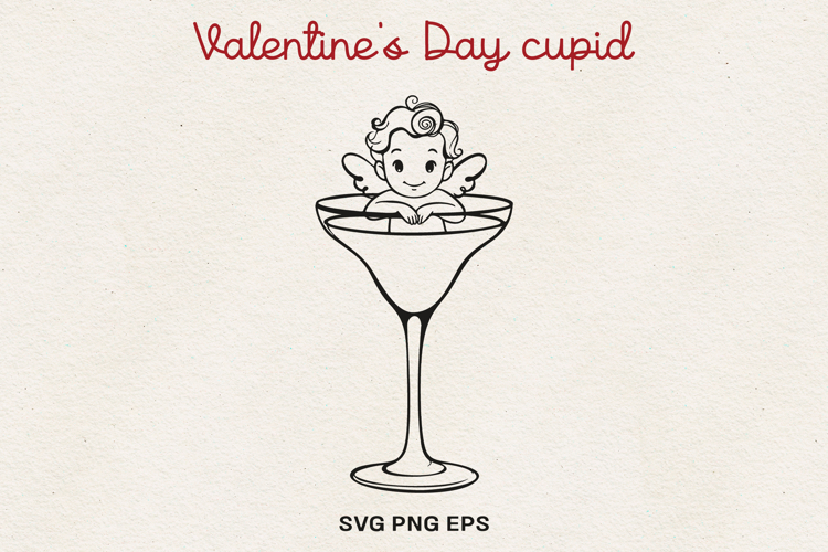 Valentine’s Day Cupid Illustration|Cute Love Angel Line Art.