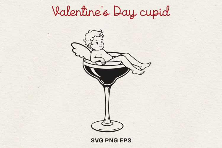 Valentine’s Day Cupid Illustration|Cute Love Angel Line Art.