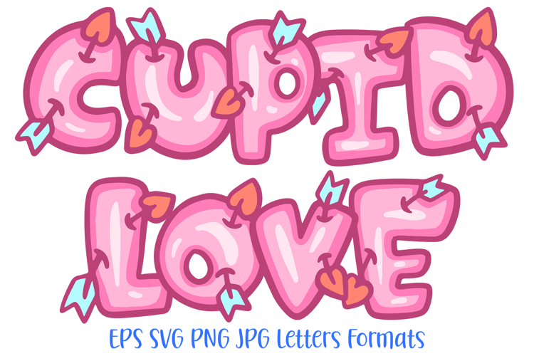 Cupid Love Lettering Font Cartoon Heart Valentines ABC SVG