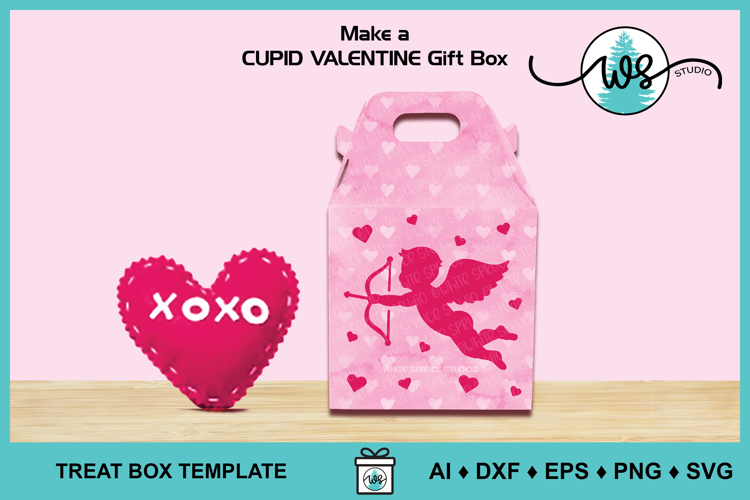 Valentine Cupid Gable Gift Box SVG Template