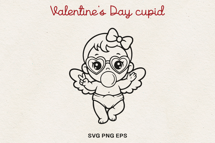 Valentine’s Day Cupid Illustration|Cute Love Angel Line Art.