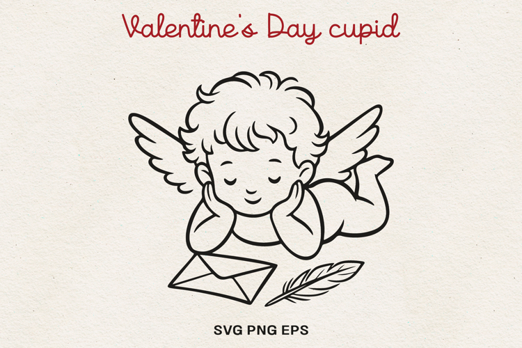 Valentine’s Day Cupid Illustration|Cute Love Angel Line Art.
